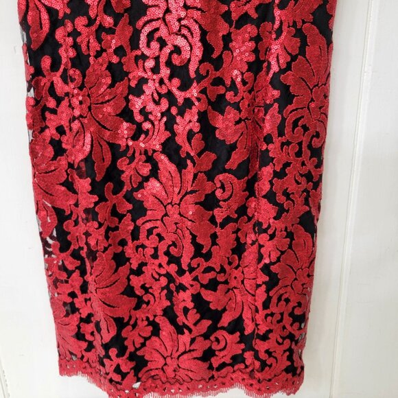 Tadashi Shoji Red Sequin Party Dress Sleeveless Sheath Dress - Picture 6 of 6